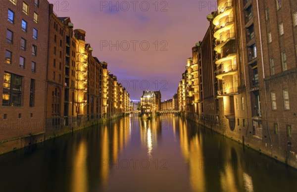 The Speicherstadt in Hamburg by night