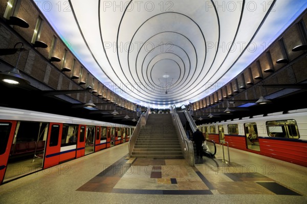 Contemporary design of Warsaw subway platform in Poland