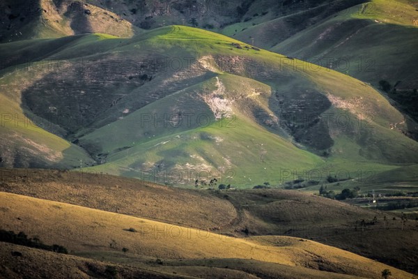 View of cleared Mata Atlantica mountains, Serra da Bocaina, Brazil, South America