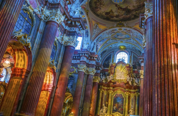POZNAN, POL - NOV 27, 2018: Interior of Fara, St. Mary's Basilica in Poznan, Poland, Europe