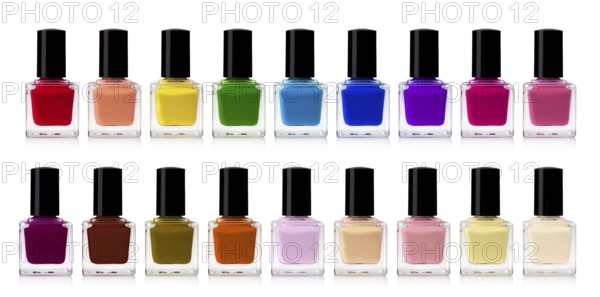 red nail polish bottle on white background