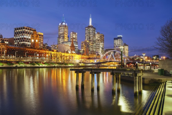 Melbourne, Australia, July 2 2013: Melbourne skyline along the Yarra River at dusk in Victoria Australia, Oceania
