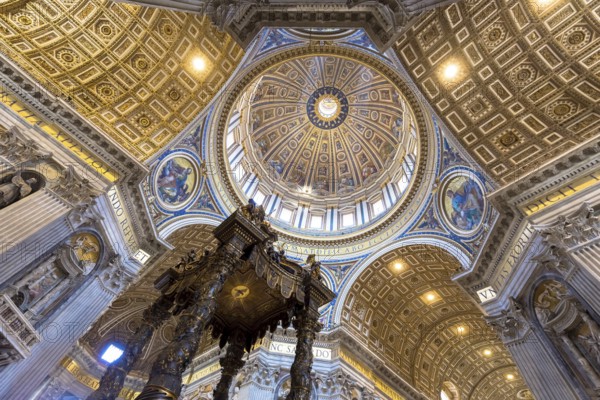 ROME, VATICAN STATE - August 24, 2018: interior of Saint Peter Basilica with cupola detail