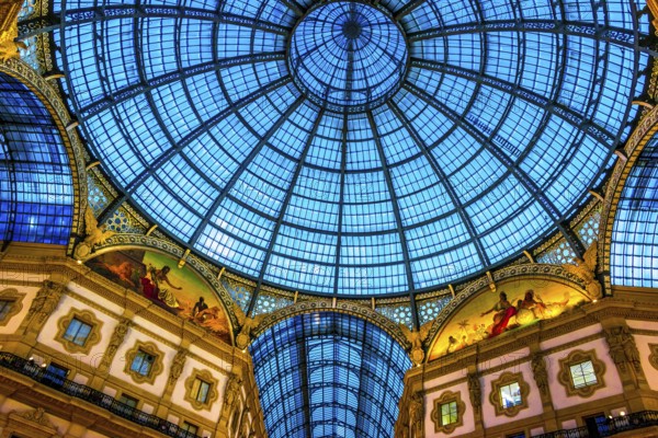 MILAN, ITALY - SEP 14, 2018: Interior of historic Galleria Vittorio Emanuele II owned by comune of Milan and located in the heart of the city