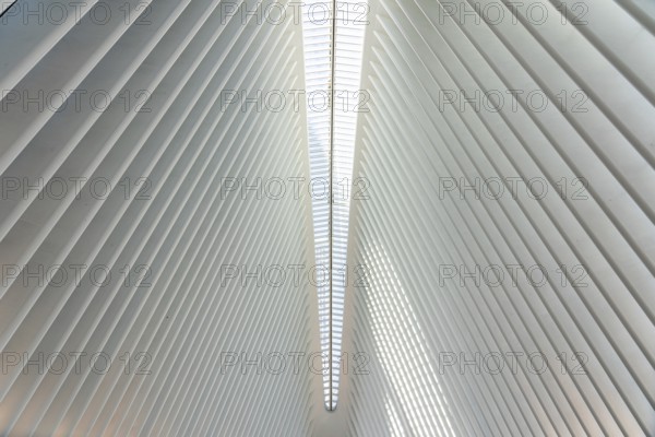 New York, United States of America, September 19, 2019: Interior view of the World Trade Center train station, also called Oculus