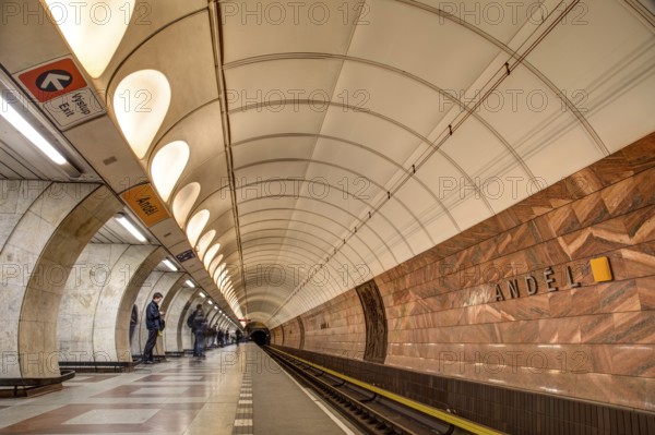 Prague, Czech Republic, March 20, 2017: People waiting for the subway at Andel metro station, Europe