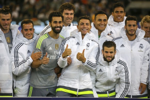 MELBOURNE, AUSTRALIA, JULY 24: Cristiano Ronaldo and team mates celebrate winning the 2015 International Champions Cup