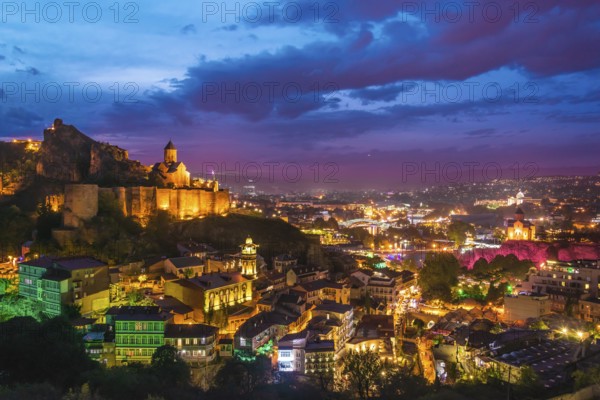 Panoramic view of Tbilisi, Georgia after sunset