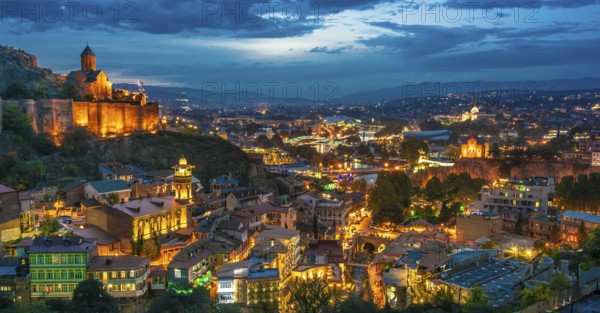 Panoramic view of Tbilisi, Georgia after sunset