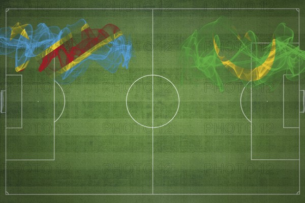 Democratic Republic of Congo vs Mauritania Soccer Match, national colors, national flags, soccer field, football game, Competition concept, Copy space
