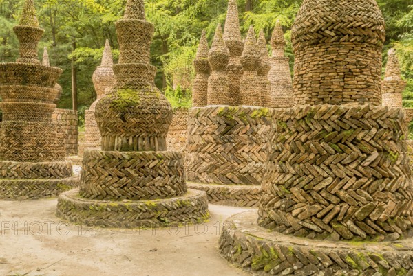Daejeon, South Korea, August 16, 2020: Large intricately designed structures made of brick and mortar in Sangso Dong recreational forest park, Asia