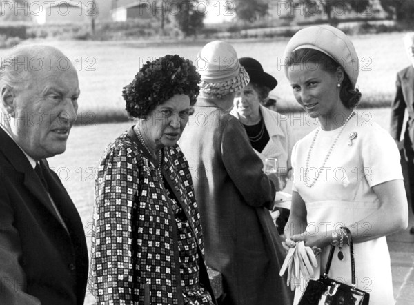 Queen Sonja of Norway. Born 4 july 1937. Wife of king Harald V. Here together with Prince Carl Bernadotte (1911-2003) and Princess Margaretha (1899-1977) 1969