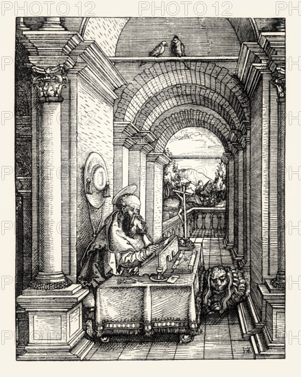 Saint Jerome in His Study by Hans Springinklee, woodcut, 16th century