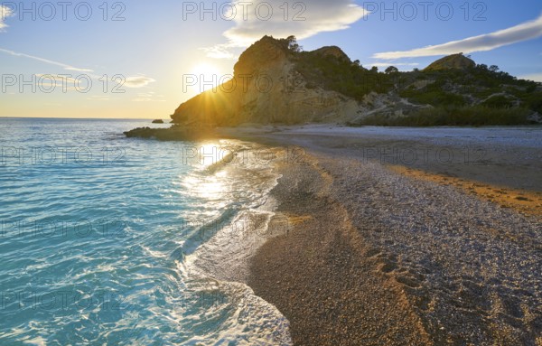 La Caleta beach playa in Villajoyosa of Alicante in Spain also Vila Joiosa at Costa Blanca