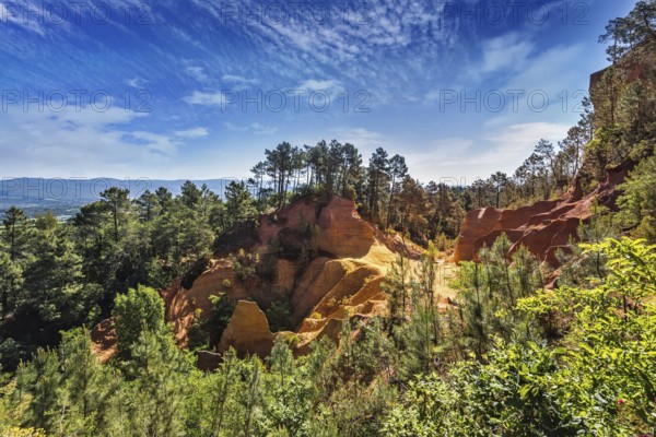 Picturesque pit of production of ochre - natural paint. Roussillon, Red village of Provence