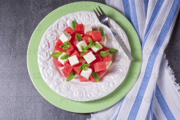 Greek Salad with watermelon, feta and fresh mint