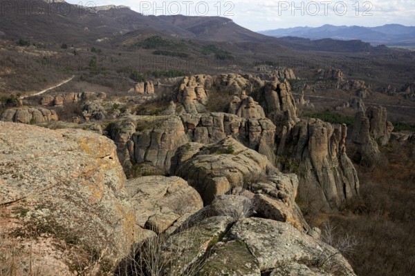 The Belogradchik Rocks are a group of strangely shaped sandstone and conglomerate rock formations located on the western slopes of the Balkan Mountains near the town of Belogradchik, Bulgaria, Europe