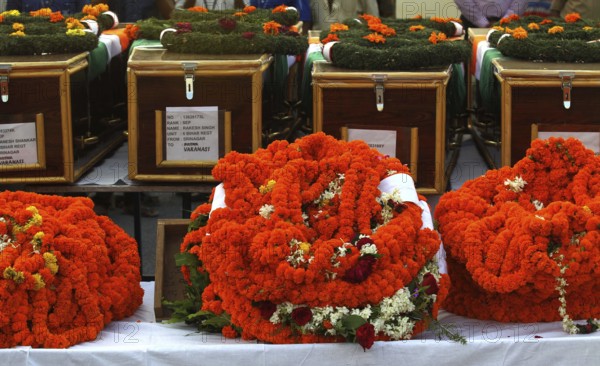 The bodies seven Indian Army soldiers who lost their lives Uri terror attack being honoured by Indian Army officers Varanasi