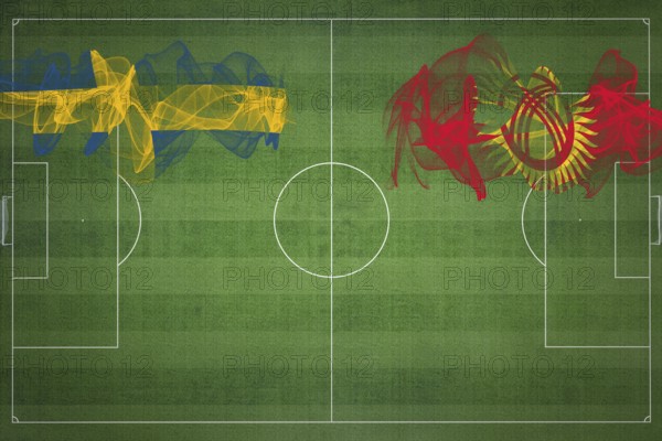 Sweden vs Kyrgyzstan Soccer Match, national colors, national flags, soccer field, football game, Competition concept, Copy space