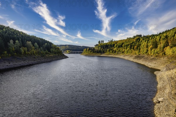 The water stream in Okertalsperre dam in the Harz Mountains in the Goslar district, Germany, Europe