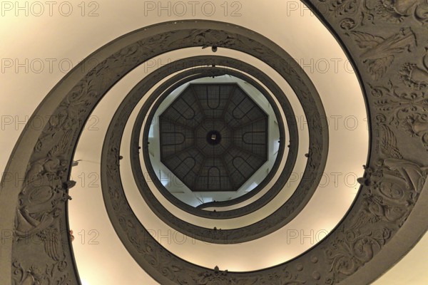 Inside of the Vaticans museums at the famous stairs near the exit. Bottom-up shot