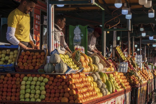 Fruit smoothie stall, Djemaa el Fna square, Intangible Cultural Heritage of Humanity, marrakesh, morocco