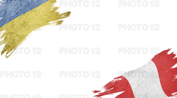 Flags of Ukraine and Peru on white background