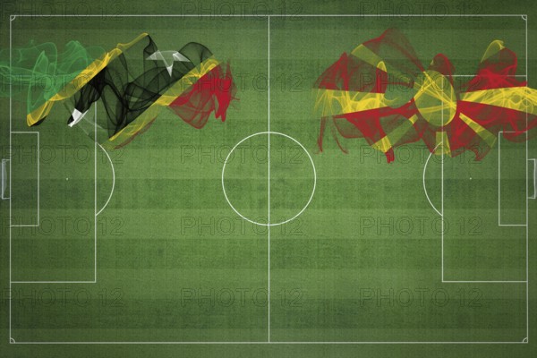 Saint Kitts and Nevis vs North Macedonia Soccer Match, national colors, national flags, soccer field, football game, Competition concept, Copy space