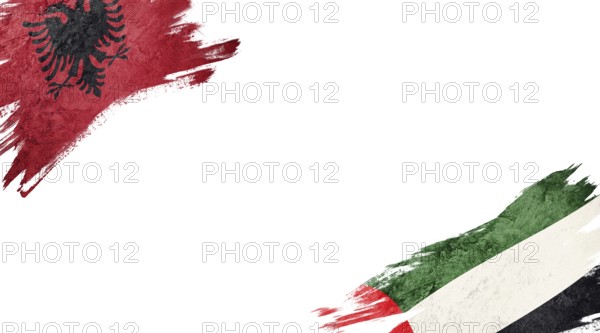 Flags of Albania and UAE on white background