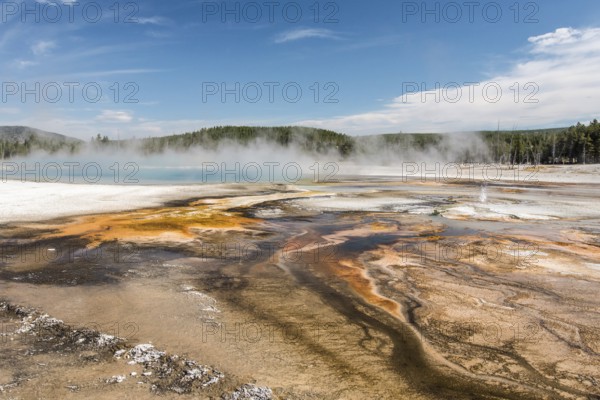 Famous Grand Prismatic Spring basin in Yellowstone National Park, USA, North America