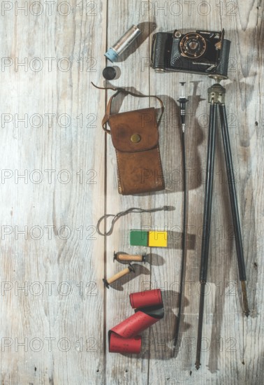 Vintage photo camera and photographic supplies and accessories