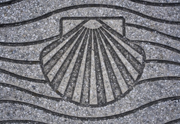 Floor sea shell sign in la Toja island of Pontevedra Galicia Spain