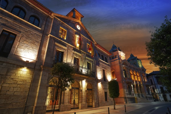 Llanes village City town hall sunset in Asturias of Spain