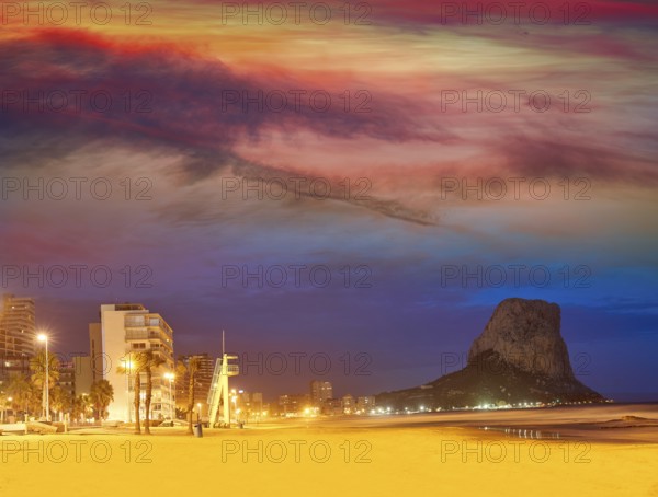 Arenal Bol beach in Calpe sunset also Calp in Alicante of spain at Costa Blanca Arenal-Bol