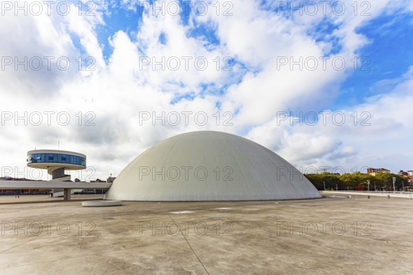 Picturesque town in Asturias. Niemeyer Center. The complex consists of several futuristic buildings of white color and various shapes. Various concerts, exhibitions and other events are held here