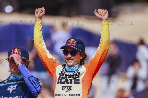 MAYDENA, AUSTRALIA - FEBRUARY 08: Jackson GOLDSTONE of Canada celebrates winning Red Bull Hardline Tasmania on February 8, 2025 in Maydena, Australia, Oceania