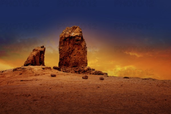 Gran canaria Roque Nublo Tejeda dramatic sunset sky in canary Islands