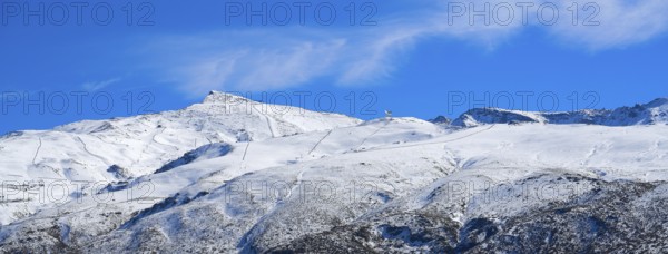 Sierra Nevada snow mountain ski resort in Granada of Spain