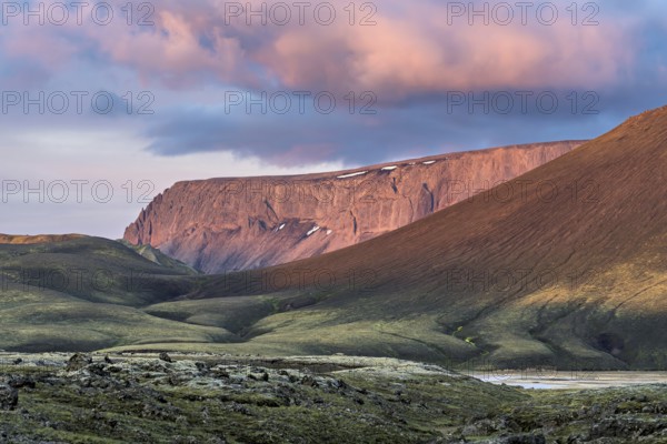 Evening mood in the highlands of Iceland, taken near the highland valley Landmannalaugar in Suðurland, Iceland, Europe