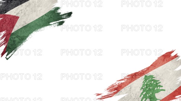 Flags of Palestine and Lebanon on white background