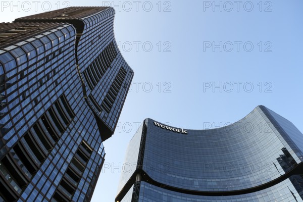 Skyscrapers of the financial district soar in the Mexican blue sky. Guadalajara, Jalisco. Mexico