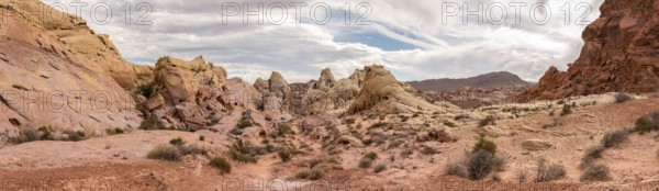 Scenic mountainous landscape in a vibrant red color, the Valley of Fire in Nevada, USA, North America