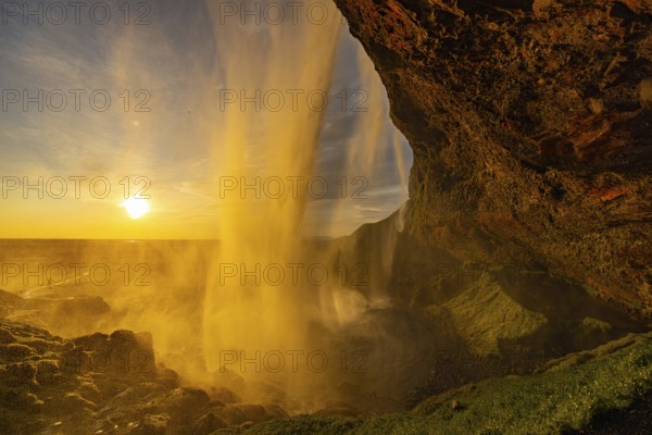 Behind Seljalandsfoss, south coast, Iceland, Europe