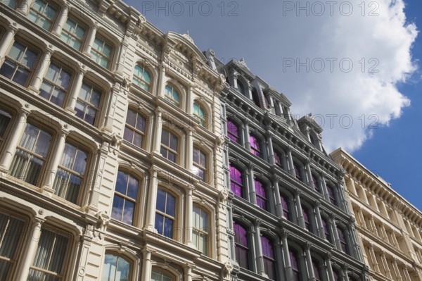 Detail of renovated historic buildings, New York, USA, North America