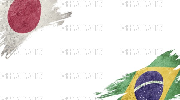 Flags of Japan and Brasil on White Background
