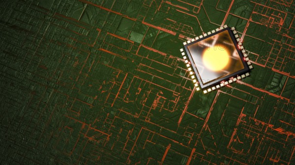 Modern cpu future glow dark background 3D illustration