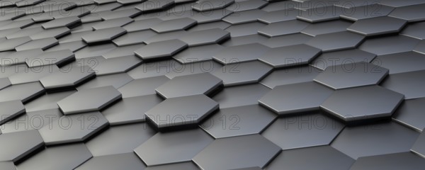 A reflective hexagon tiles background. 3D illustration