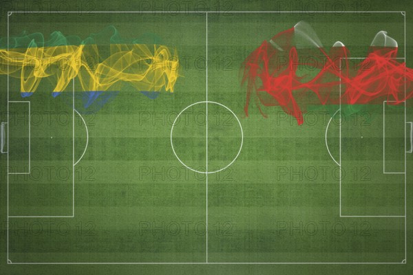 Gabon vs Oman Soccer Match, national colors, national flags, soccer field, football game, Competition concept, Copy space