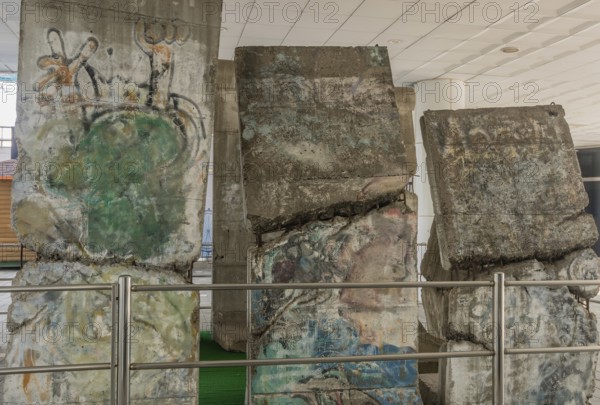 Daejeon, South Korea, September 10, 2020: For editorial use onlyPieces of Berlin Wall behind protective fence on display at Daejeon Unification Hall, Asia