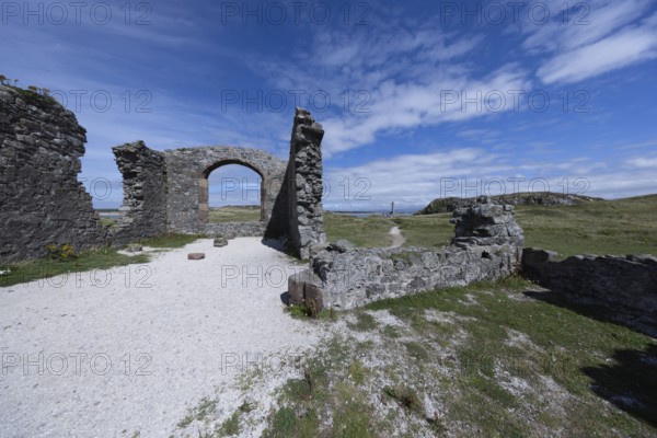 Ruins of the ruined St Dwynwen Church, Llanddwynn Island, Newborough, Anglesey, Wales, Great Britain